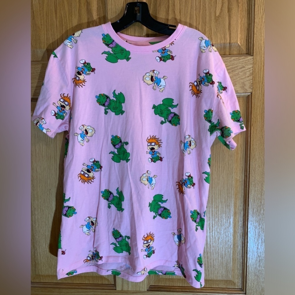 Nickelodeon Cartoon Graphic T-Shirt LARGE L RUGRATS Reptar Chuckie Tommy PINK